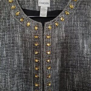 Chicos Jacket gem duster tweed long blazer dressy tweed suit coat Size 3 XL